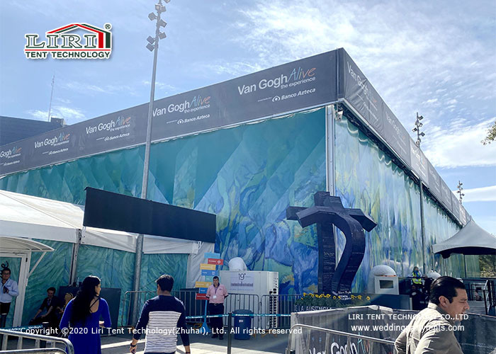 China Double PVC Fabric Cube Structure Tent 25x50m With 8m Height For Van Gogh Art Exhibition factory