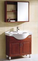 China Floor mounted PVC Bathroom Vanity，Wood grain PVC bathroom cabinet,Mirror cabinet factory