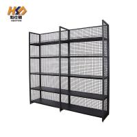 China Four-Post Back Wire Mesh Supermarket Shelf Gondola Rack Display Stand for sale