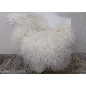 Quality Soft Curly Long Hair Large White Sheepskin Rug 100% Mongolian / Tibetan Lamb Fur for sale