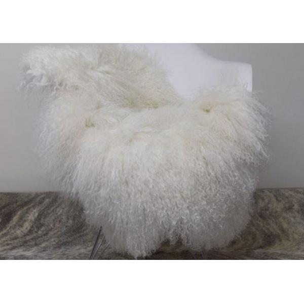 Quality Soft Curly Long Hair Large White Sheepskin Rug 100% Mongolian / Tibetan Lamb Fur for sale
