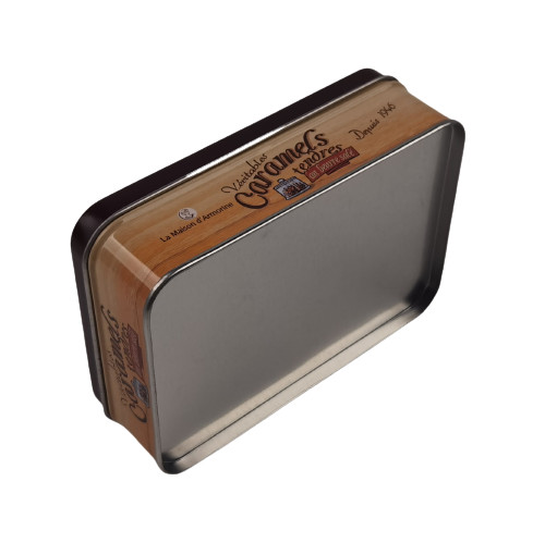 Quality Rectangular Caramel Nougat Candy Tin Can Tin Box Packaging With Hinged Lid for sale