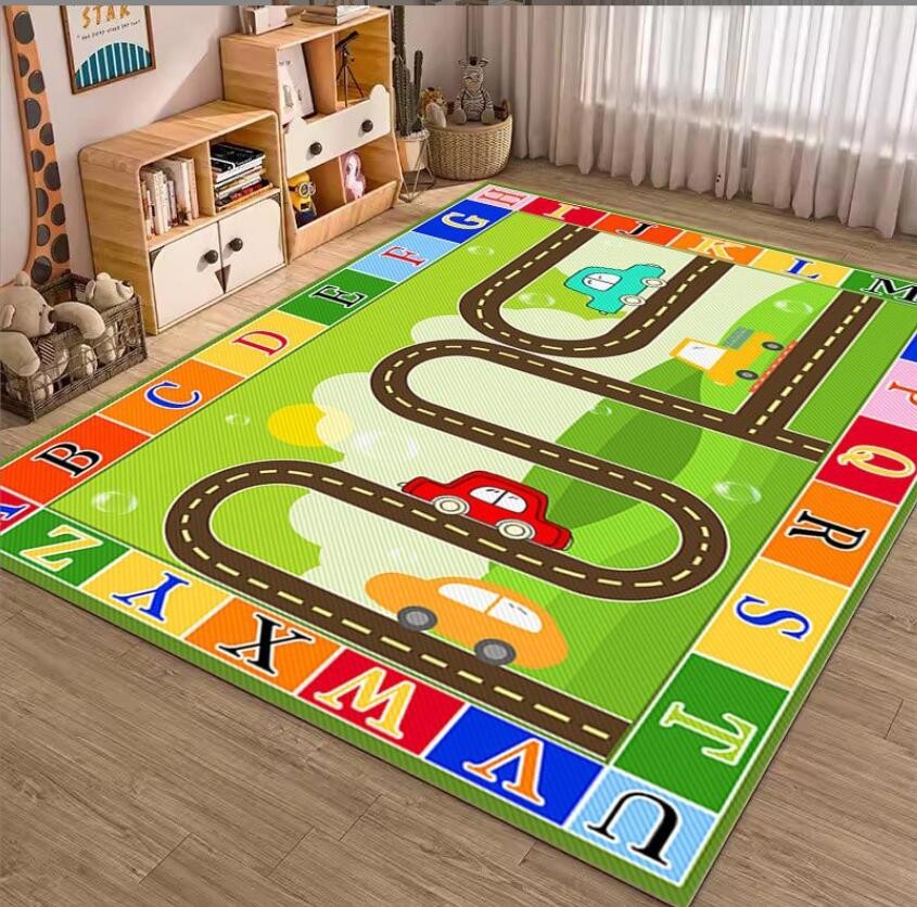 China Children Playroom Rug Cartoon Car Traffic Rail Carpets For Living Room Floor, factory