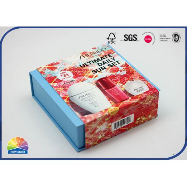 Quality Blue Rigid Hinged Lid Gift Box For Suntan Set Packaging Debossing Logo for sale