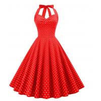 China Small Quantity Clothing Manufacturer Retro Polka - Dot Halter Neck Lace - Up Slim Fit Corset Dress factory