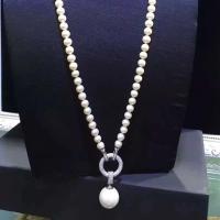 China White Shell Pearl Strands Sweater Pendant Necklace with Cubic Zirocnia Charm (SN702144) factory