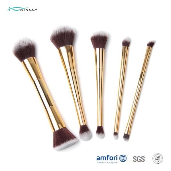 Quality 5pcs Gold Double Side ISO9001 Makeup Brush Gift Set for sale