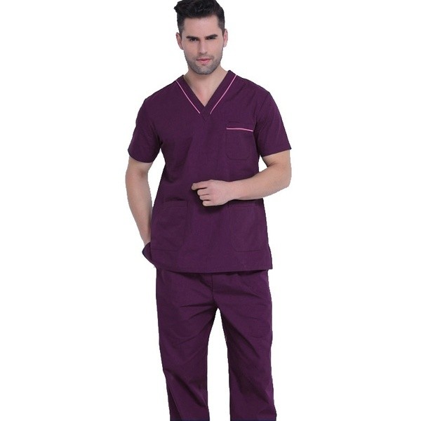 Quality Custom Lab Hospital Scrub Suit V Neck Rayon Mix Fabric Men Scrub for sale