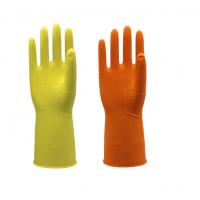 China Yellow Color Dip Flocklined Natural Latex Gloves For Table Cleaning factory