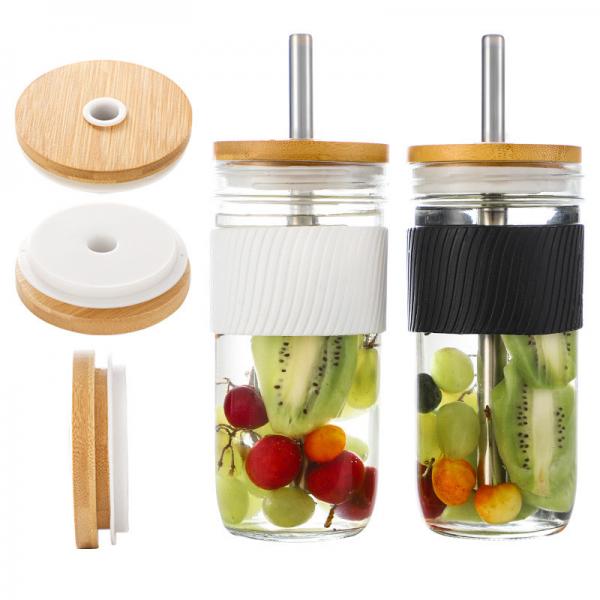 Quality Beer Can Compatible Reusable Lids Bamboo Jar Lid With Straw Hole for sale
