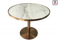 China Stainless Steel Rose Golden Restaurant Dining Table Luxury Marble Top with Golden Seam factory
