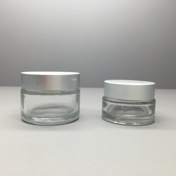 Quality 50g 20g Cosmetic Packaging Clear Glass Cream Jar With Aluminum Cap for sale