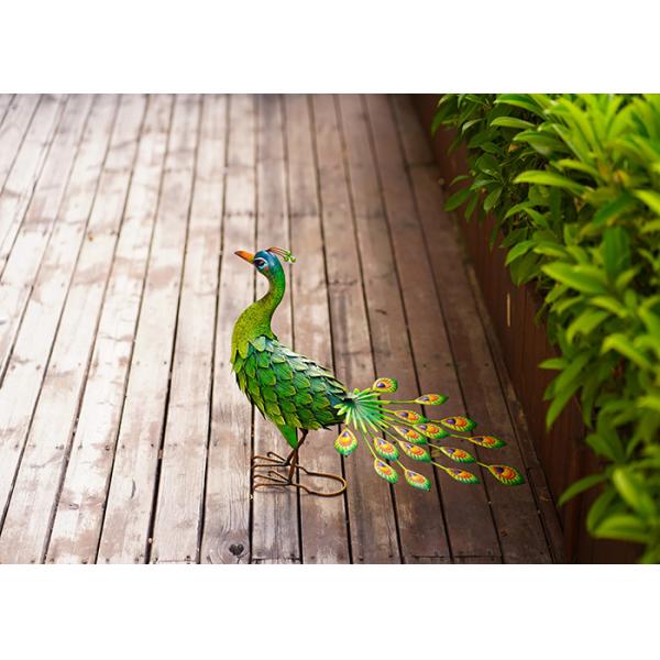 Quality Green Metal Peacock Lawn Ornament Modern Animal Garden Decoration for sale