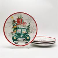 Quality Personalized Christmas Ceramic Plate Set Luxury Round Edge Shape for sale