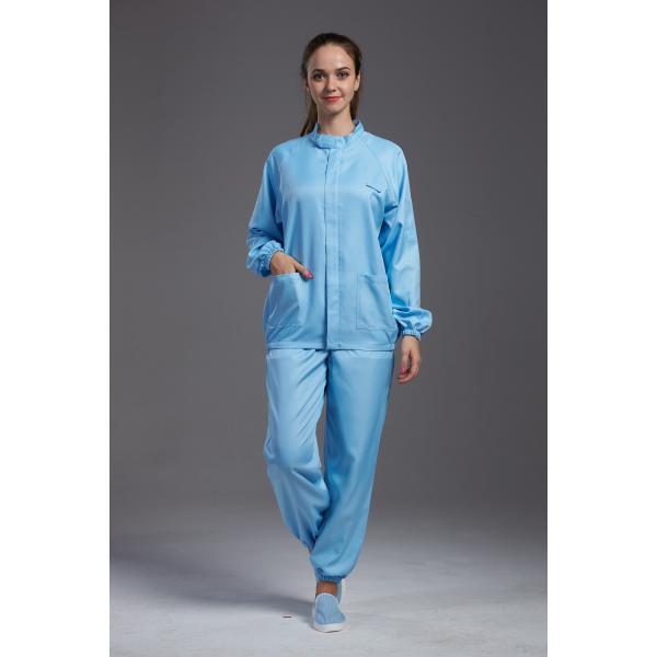 Quality Lapel Collar Unisex Clean Room Uniforms Blue Esd Suit For Printing Industry for sale