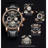 China KINYUED J017-3 Gold Case Black Dial Leather Strap Complete Calendar Skeleton Waterproof relogio masculino Watches factory