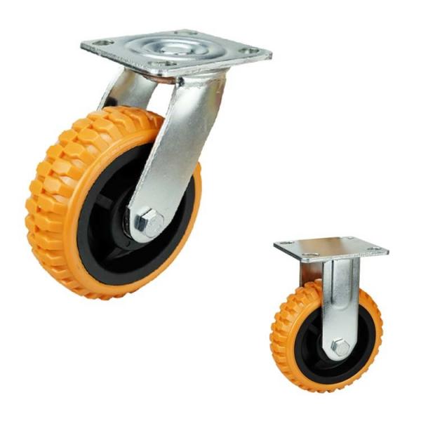 Quality Orange 125mm PU Heavy Duty Casters With Brakes For Trolleys for sale