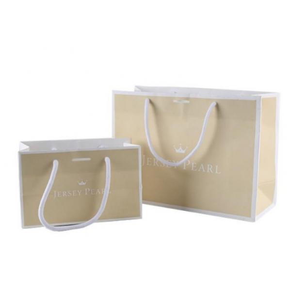 Quality Customized Size Paper Shopping Bags With Silk Ribbon / Circle Tube Handle for sale