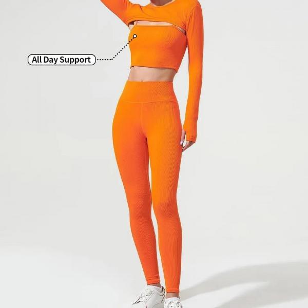 Quality Wholesale Custom Logo Gym Legging High Impact Sports Bra 3PCS Long Sleeve Yoga for sale