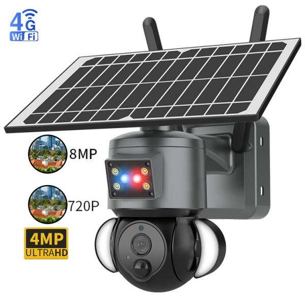 Quality Outdoor PTZ Low Power Solar 4G Camera With 2 Sets Floodlight for sale