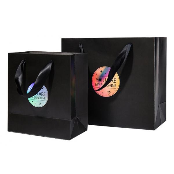 Quality Custom Small Black Paper Bags Online Jewellery Packaging With Gold Foil Logo for sale