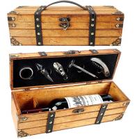 China Embossing Wooden Wine Box Leatherette Straps Handmade Wooden Wine Glass Box factory
