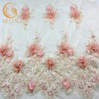 China Pure Handmade Flower Blush Pink Lace Fabric MDX 135cm Width Embroidered factory