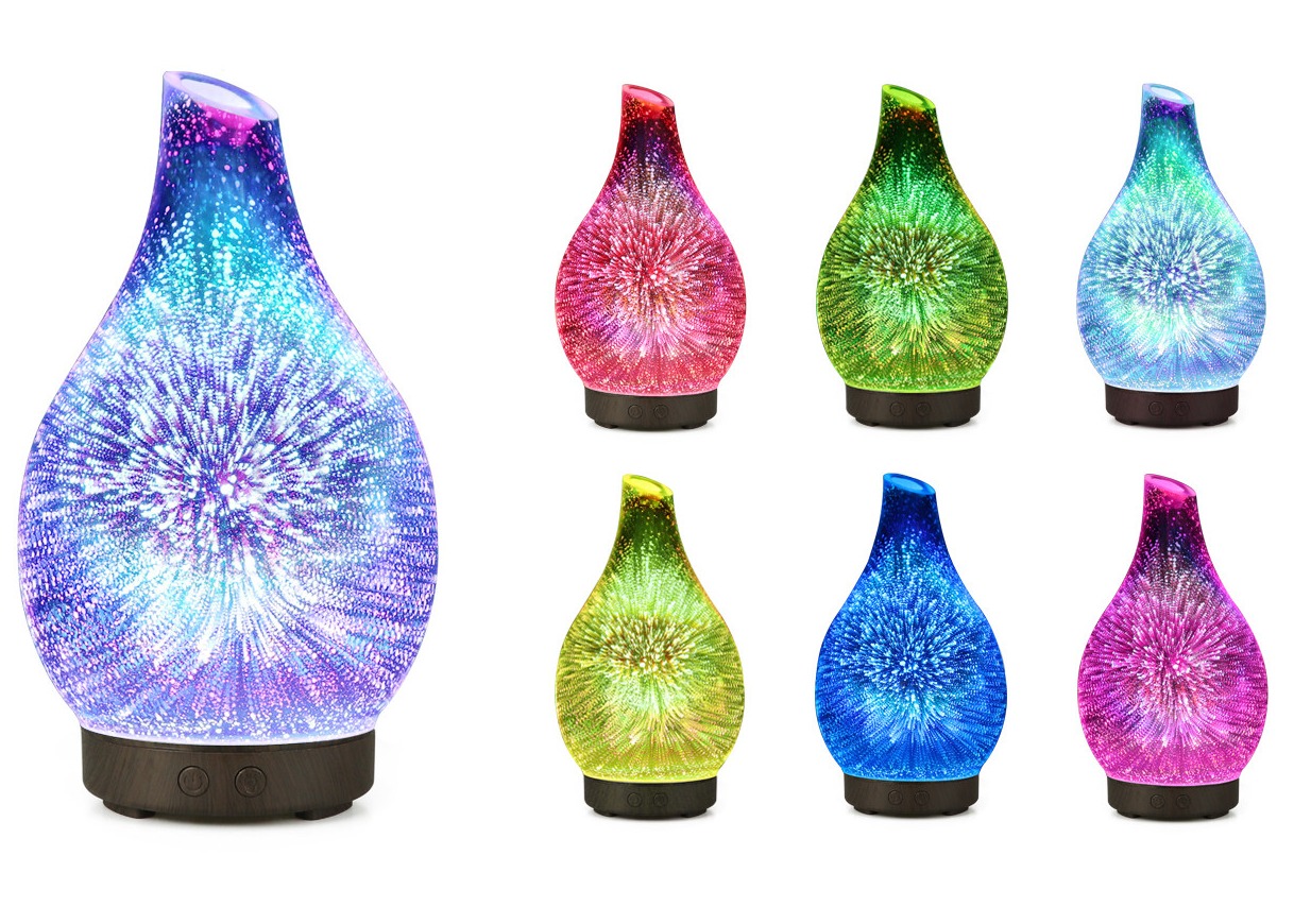 China 3D Glass Fireworks Aroma Essential Oil Diffuser Mist Maker Ultrasonic Humidifier factory