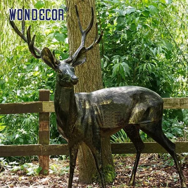 Quality Outdoor garden decoration, life-size metal animal bronze deer statue for sale