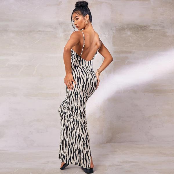 Quality Sexy Print Stylish Ladies Dress Zebra Stripe V Neck Halter Dress for sale