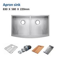 China 36 Inch Stainless Steel Double Basin Apron Front Sink 83x58 Brushed 50 50 factory