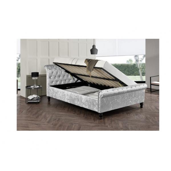 Quality Fabric Grey Velvet King Size Bed Frame With Crystal Buttons for sale