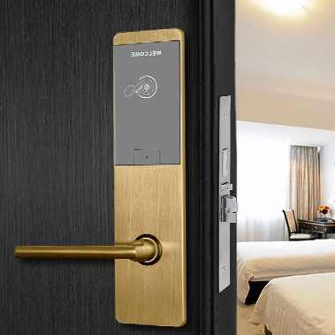Quality Long Battery Durability RFID Card Smart Hotel Lock Gold Brushed Zinc Alloy with Smartphone App TT Lock Optional Access for sale