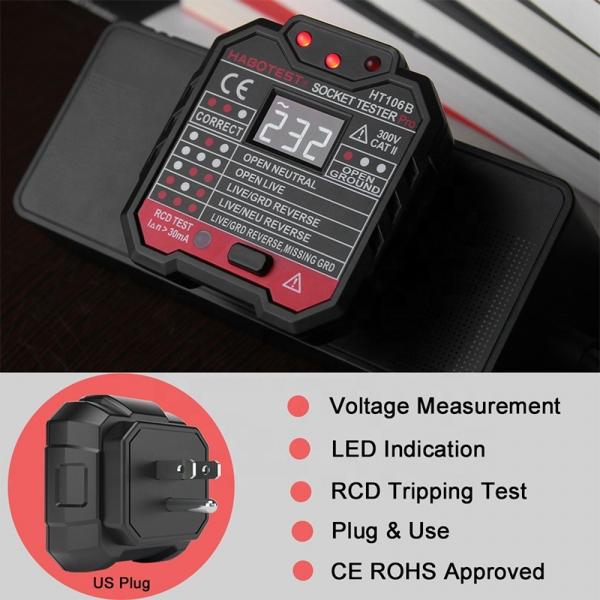 Quality Plastic Black And Red EN61010-1 Check Plug Socket Tester for sale