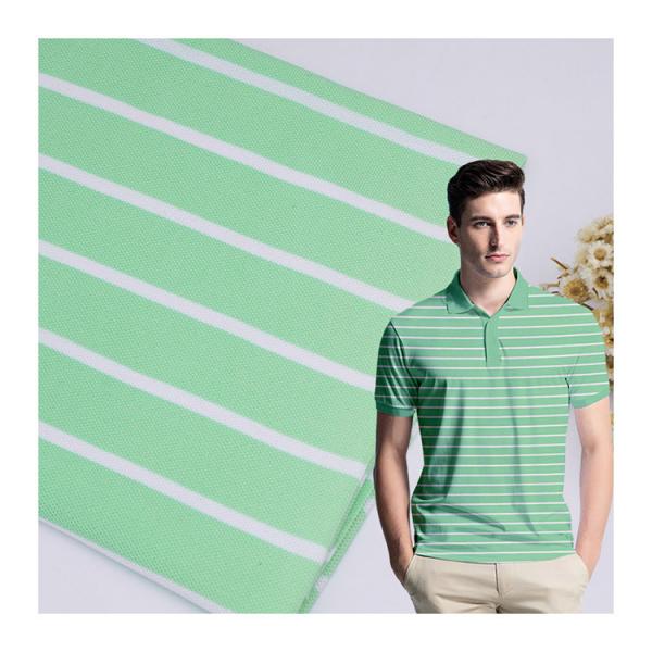 Quality Breathable Green And White Striped Knit Fabric , 210g 26S Striped Cotton Knit Fabric for sale
