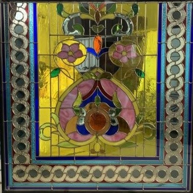 Quality Bathroom Custom Partition Stained Leaded Glass With Brass Caming Thick 1" for sale