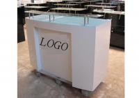 China HDF Baking Glossy White Retail Checkout Counter Floor Standing With Printed Logo factory