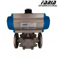 china Pneumatic Three-Way Flange Ball Valve with Single/Double Action Pneumatic Ball