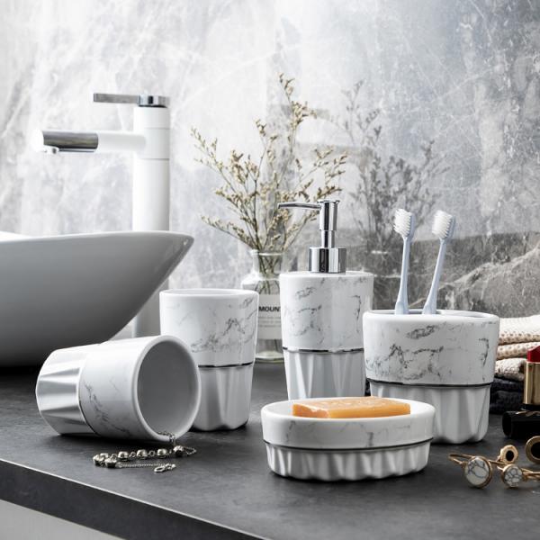 Quality 5 Pcs Ceramic Bathroom Set , Soap Dispenser Ceramic Set For Hotels Sanitary Ware for sale