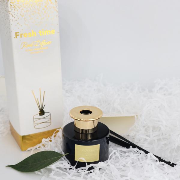 Quality Aroma Reed Diffuser 100ml Black Bottle Luxury Gift Set With Gold Lid for sale
