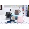 China Office Lady Ceramic Coffee Mug Set With Lid Spoon Couples 280ml Pure Red Blue factory