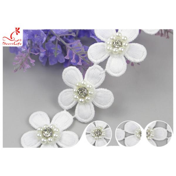 Quality 3D Floral Embroidered Trim With Bead Diamond For Dress Decoration 3.5 CM Width for sale