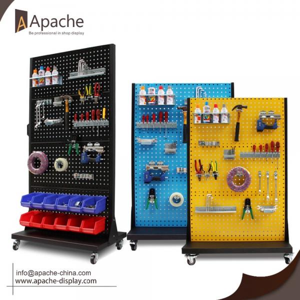 Quality Customized Pop Pos Display Standing Pegboard Metal Display Stands With Wheels for sale
