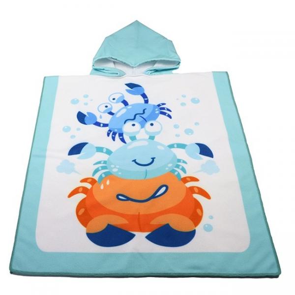 Quality 240gsm Crab Patterned Childrens Microfiber Beach Towel Poncho with Hood for sale