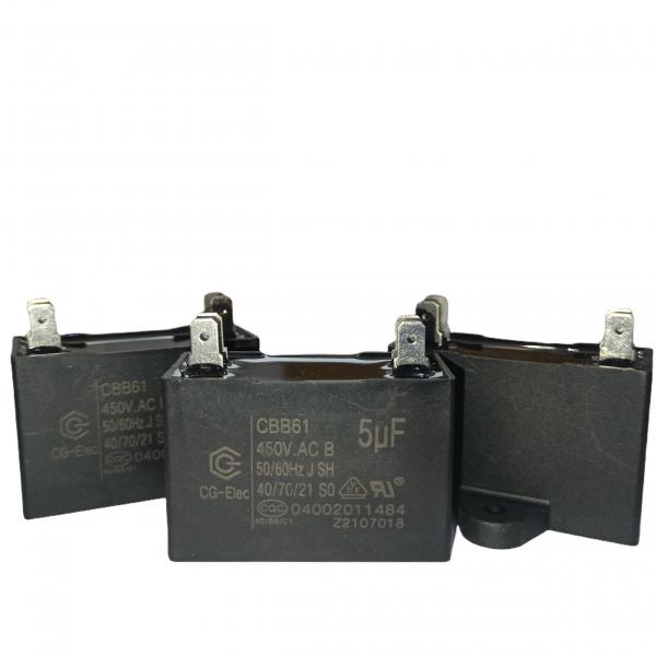 Quality CBB61 450V 5.0mfd Black Air Conditioner Fan Capacitor With 2+2 Quick-Connect Terminals for sale