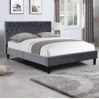 China Twin Size Upholstered Bed Frame Tufted Buttons Headboard Plywood Foam Fabric Material factory