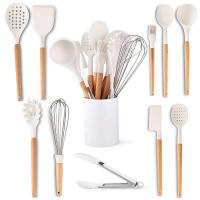 China Silicone Kitchenware Wood Kitchen Tools With Wooden Handle 12pcs Set factory