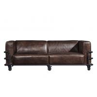 China Industrial Rustic Style 3 Seater Leather Sofa With Pipe Shape Steel Frame factory