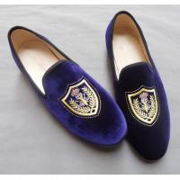 Quality Customized Embroidered Mens Velvet Loafers Slip On Blue Velvet Slippers for sale