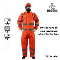 Quality CE Certified Cat III Type 5/6 SMS Coverall with reflective tape for sale